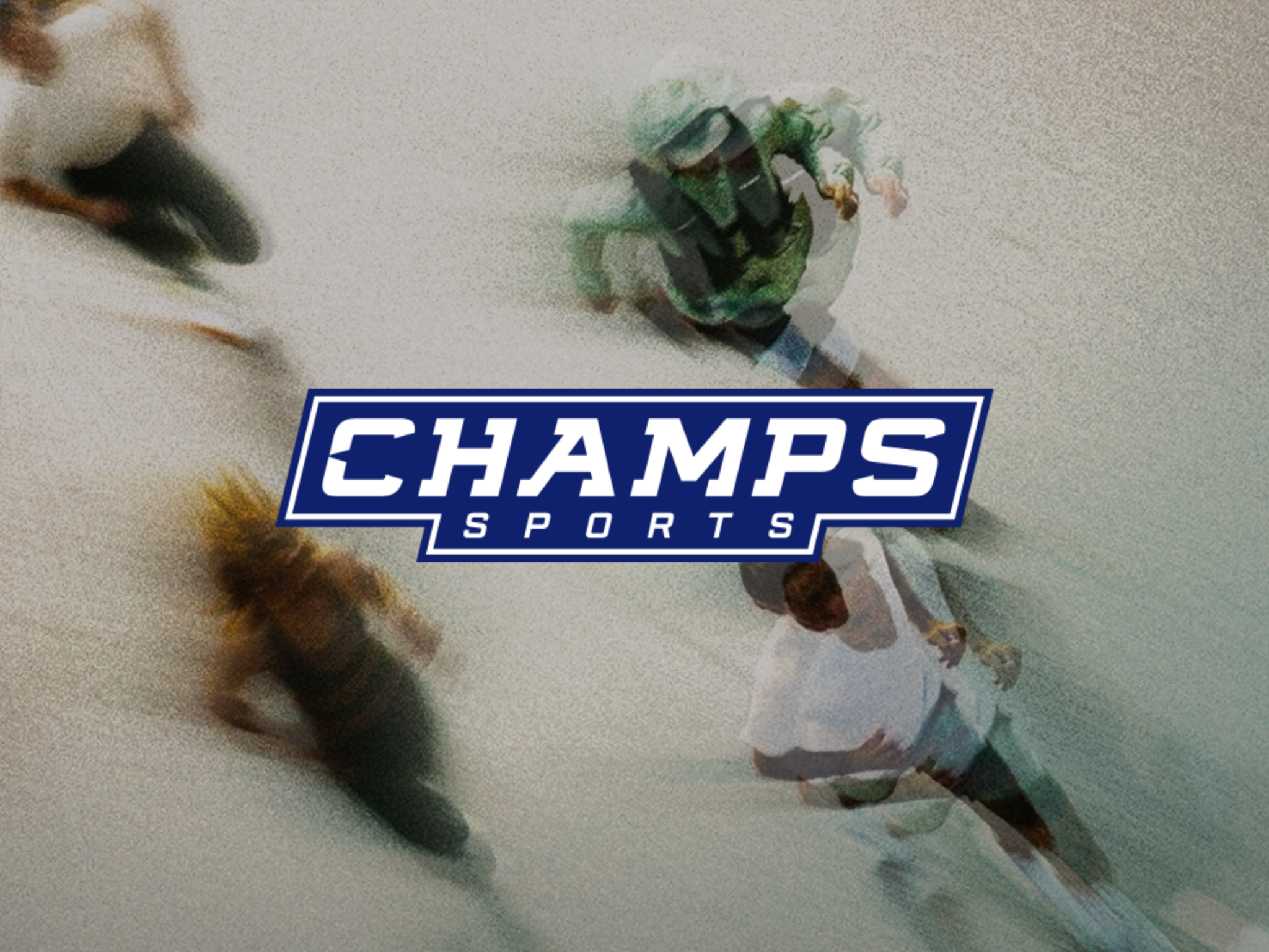 Champs Sports campaign artwork with motion-blurred runners and the Champs Sports logo