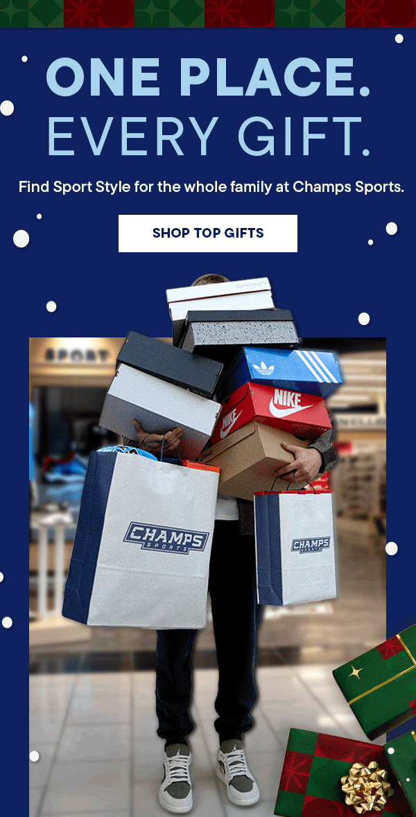 Animated Champs Sports One Place Every Gift holiday creative.