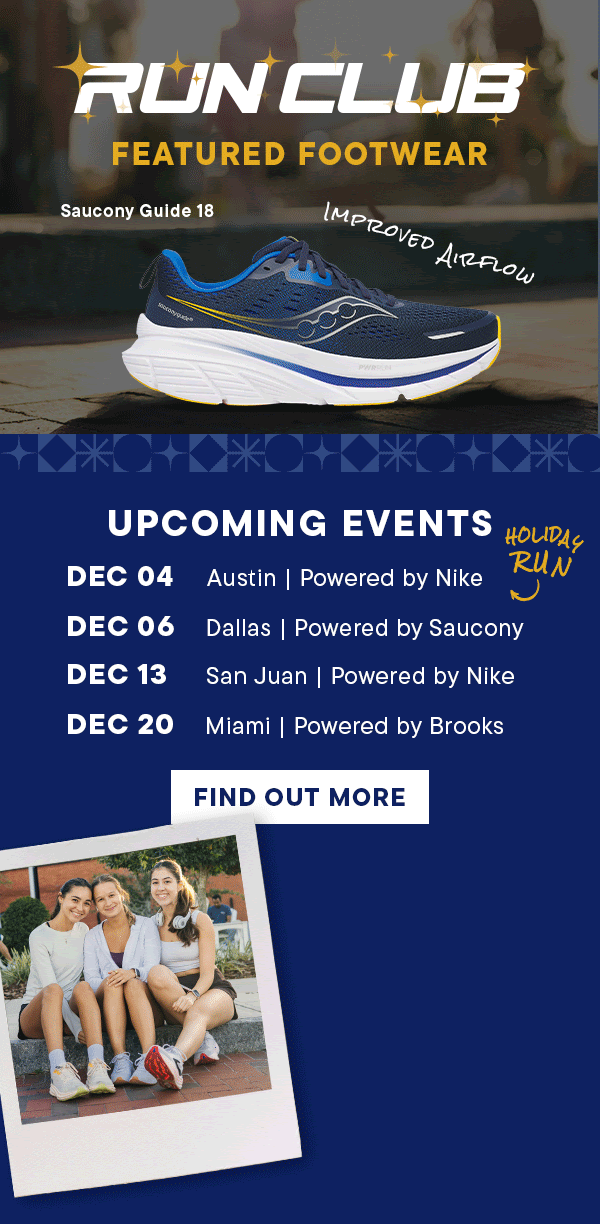 Animated Champs Sports Run Club featured footwear and events creative.