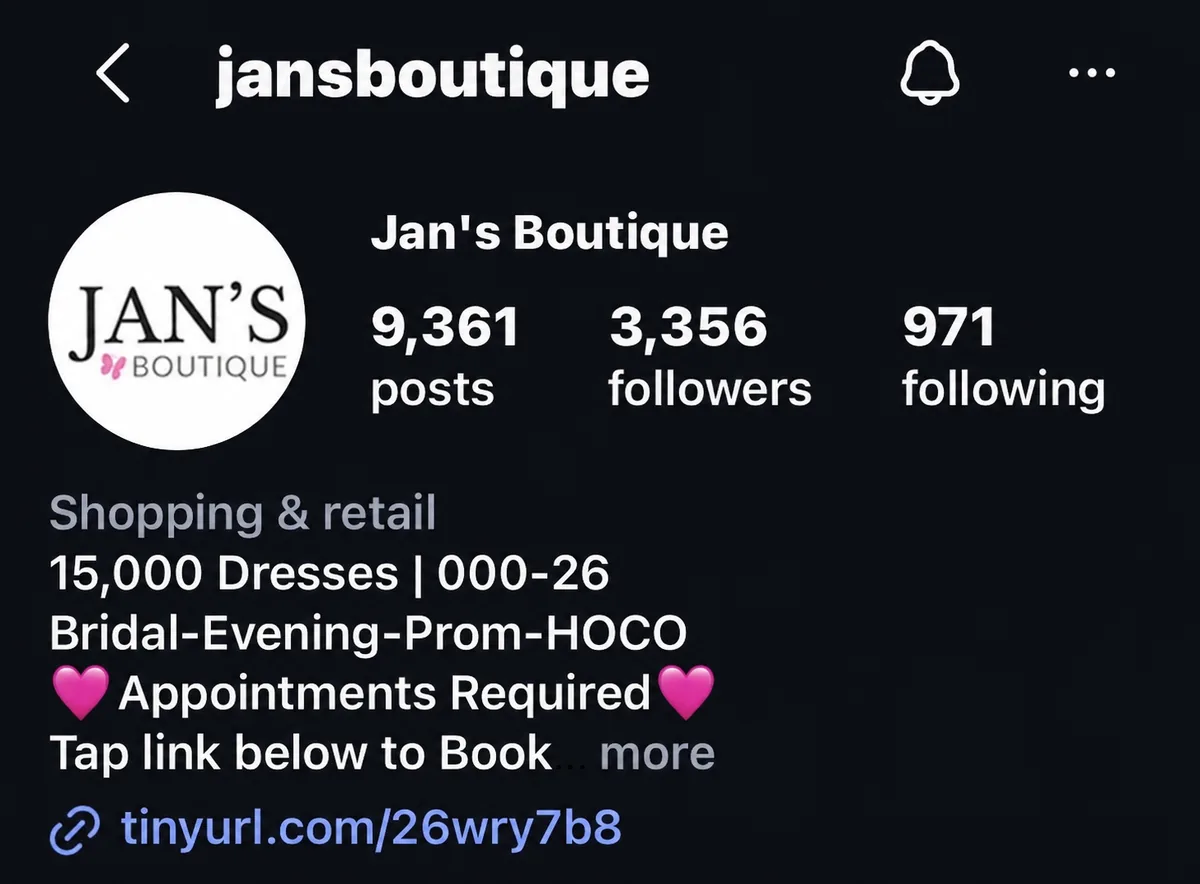 Jan’s Boutique Instagram profile when I started, 3,356 followers (recreated)