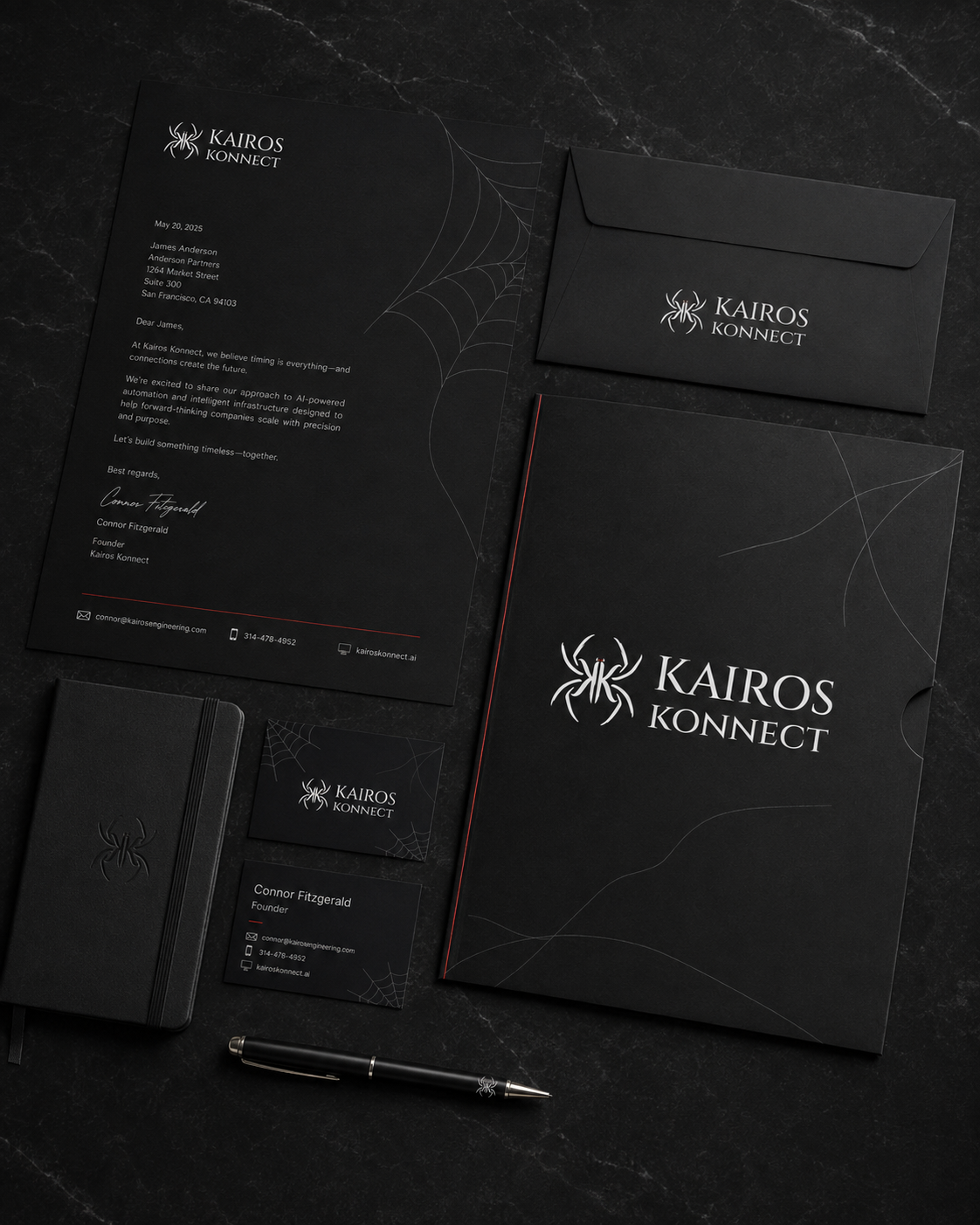 Kairos Konnect stationery and collateral system.
