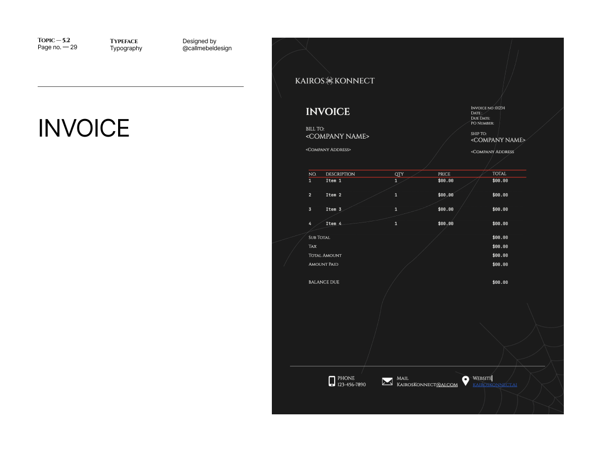 Kairos Konnect branded invoice application from the brand guidelines.