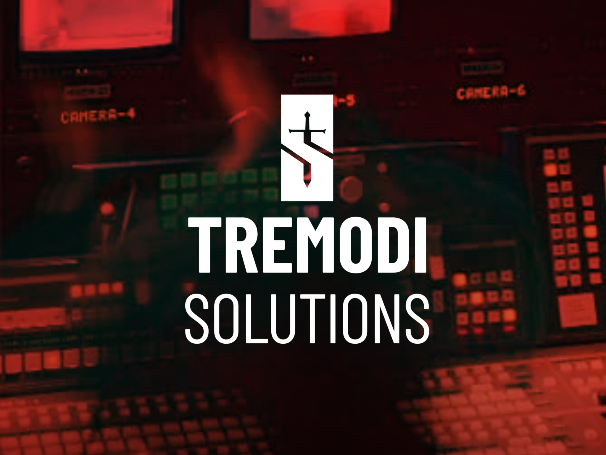 Tremodi Solutions hero artwork with red-toned branded control room visuals and logo